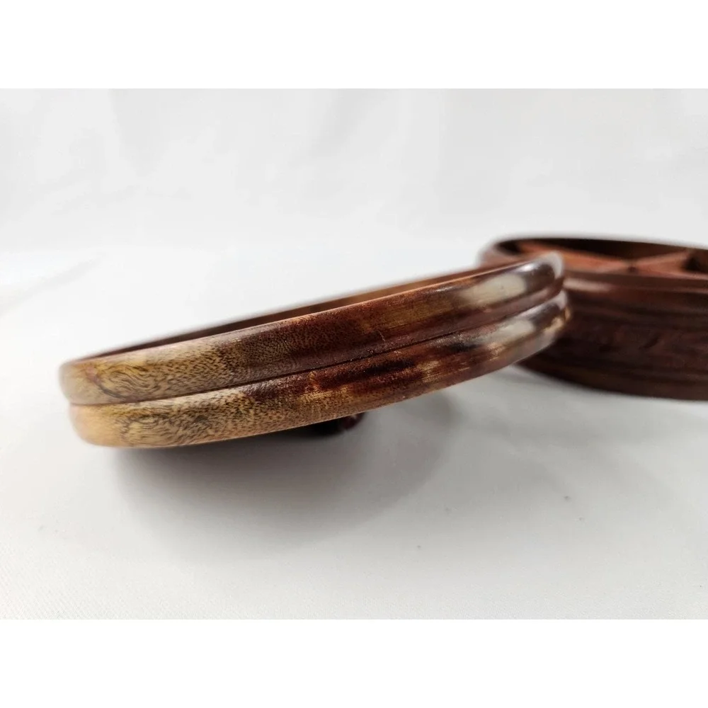 Handcrafted‎ Wooden Chapati Box Wood Divided Floral Carving Decorative Container
